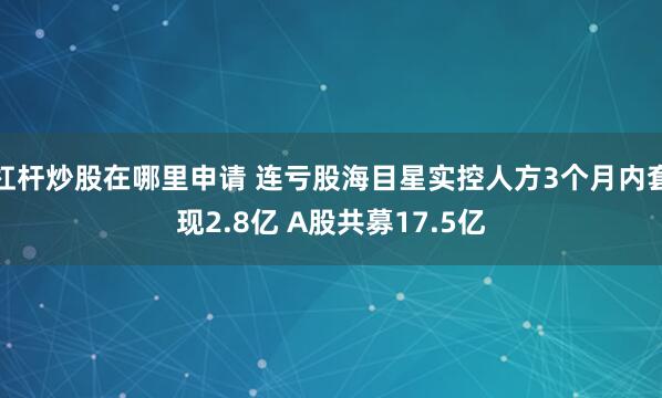 杠杆炒股在哪里申请 连亏股海目星实控人方3个月内套现2.8亿 A股共募17.5亿