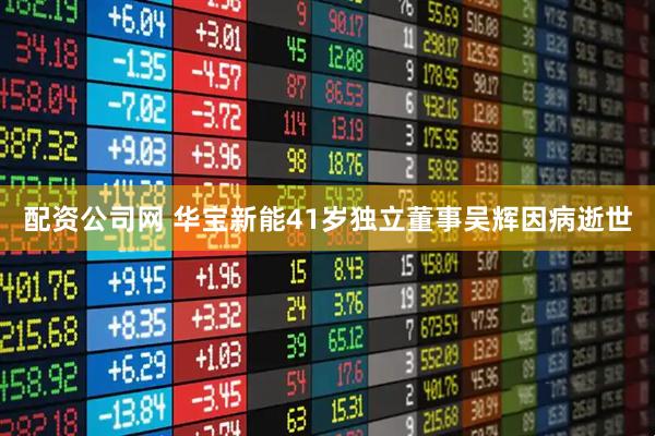 配资公司网 华宝新能41岁独立董事吴辉因病逝世